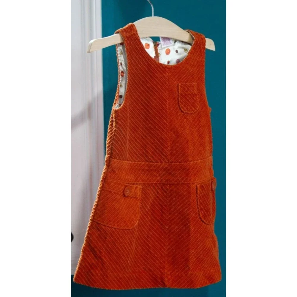 Vintage Gymboree Cute As A Button Corduroy Pinafore Jumper Dress Rust Size 3